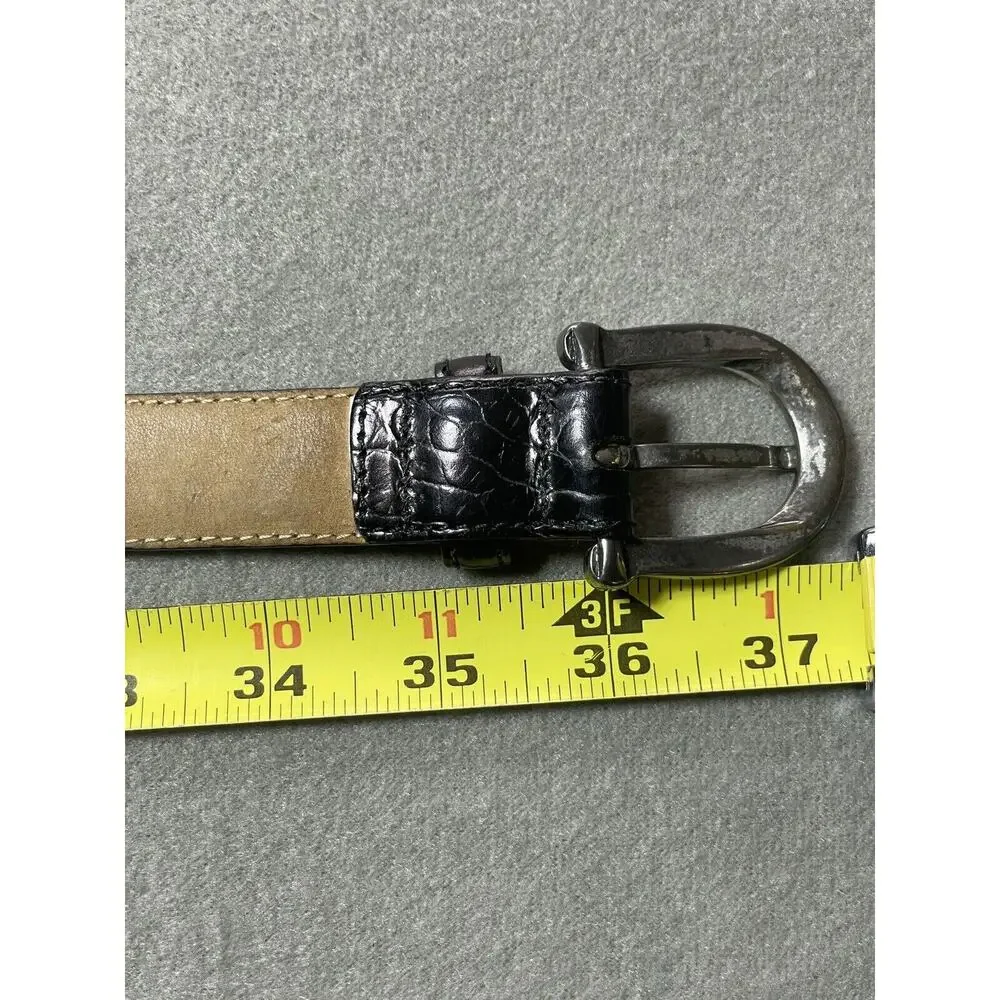 Talbots Black Leather Belt Medium Made In Italy Silver And Gold Tone Hardware‎